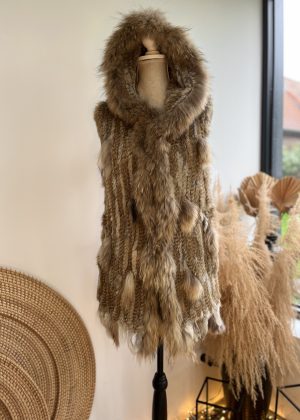 Gilet long avec capuche lapin et raton laveur